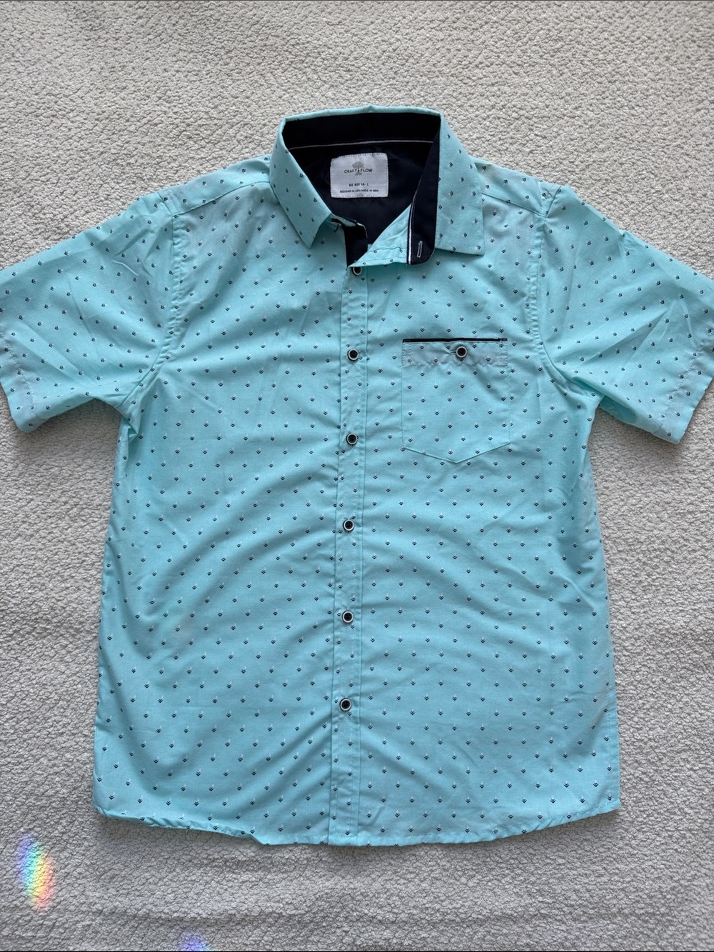Boys Short-Sleeve Mint Button-Down Shirt with Contrast Trim